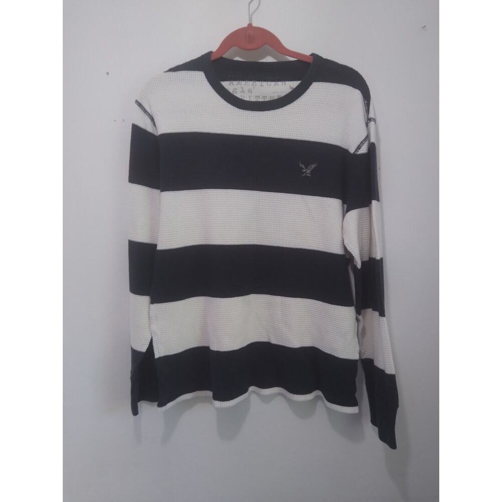 American Eagle Mens XL Long Sleeve Shirt Blue & White Striped